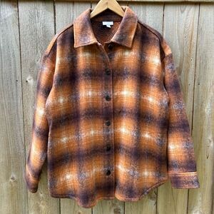J. Jill Brown Orange Plaid Shacket Jacket